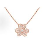 Van Cleef & Arpels Frivole series 18K rose gold diamond-filled small clover necklace for women