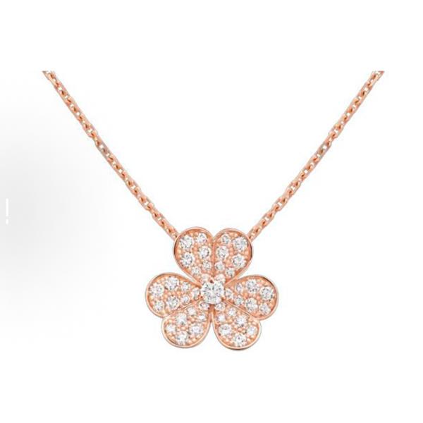 Van Cleef & Arpels Frivole series 18K rose gold diamond-filled small clover necklace for women