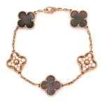 Van Cleef & Arpels Vintage Alhambra 5 Motifs Bracelet 18K Rose Gold and Mother of Pearl with Diamonds