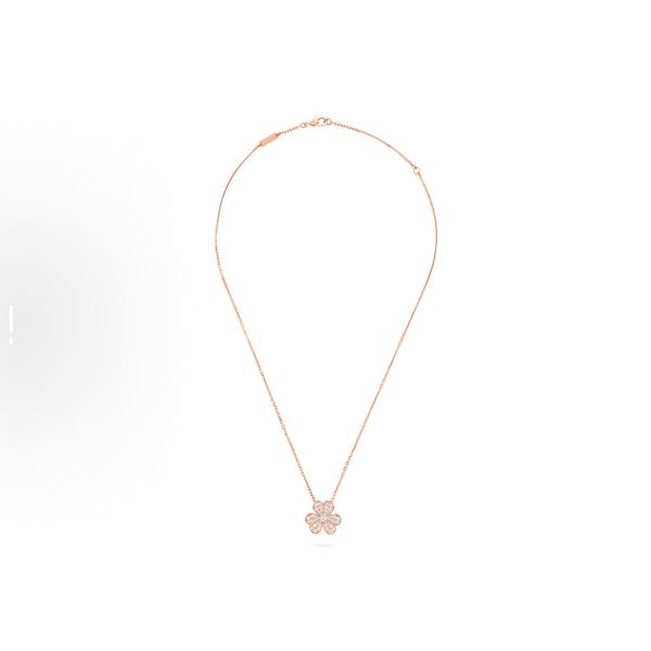 Van Cleef & Arpels Frivole series 18K rose gold diamond-filled small clover necklace for women