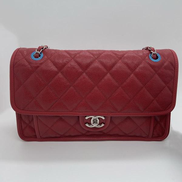 Chanel Red Caviar Leather Seasonal Classic Flap Chain Bag