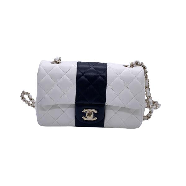 Chanel 22P Classic Flap Large Mini Black & White Panda Women's Chain Bag, Microchip Version