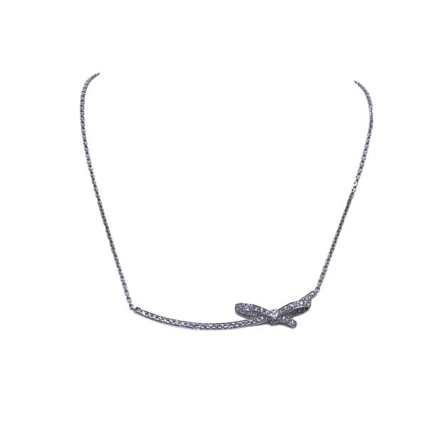 Chanel Ruban Collection 18K White Gold Diamond Bow Necklace