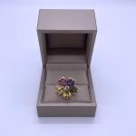 Bvlgari Sapphire Flower Collection 18K Yellow Gold High-end Multi-coloured Sapphire Pave Diamond Cocktail Ring
