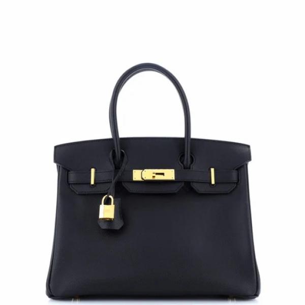 Hermes Birkin Handbag Noir Epsom with Gold Hardware 30