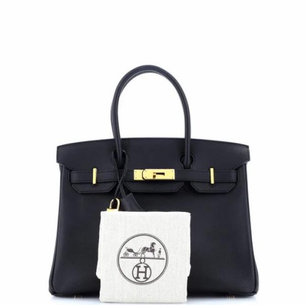 Hermes Birkin Handbag Noir Epsom with Gold Hardware 30