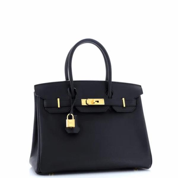 Hermes Birkin Handbag Noir Epsom with Gold Hardware 30