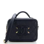 Chanel Filigree Vanity Case Quilted Caviar Small