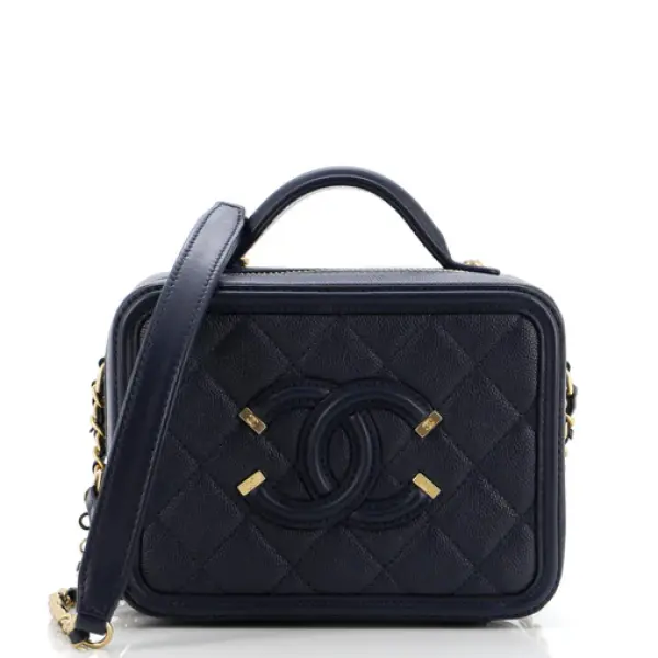 Chanel Filigree Vanity Case Quilted Caviar Small