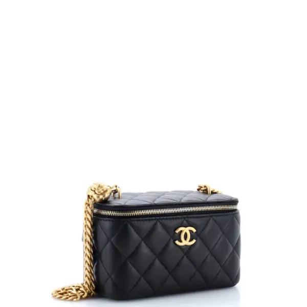 Chanel Sweet Camellia Vanity Case with Chain Quilted Lambskin Small