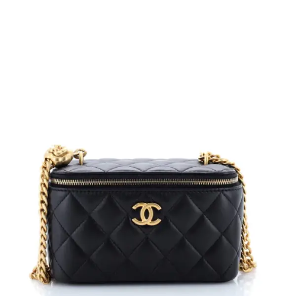 Chanel Sweet Camellia Vanity Case with Chain Quilted Lambskin Small