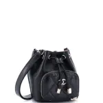Chanel Business Affinity Drawstring Bucket Bag Quilted Caviar Mini