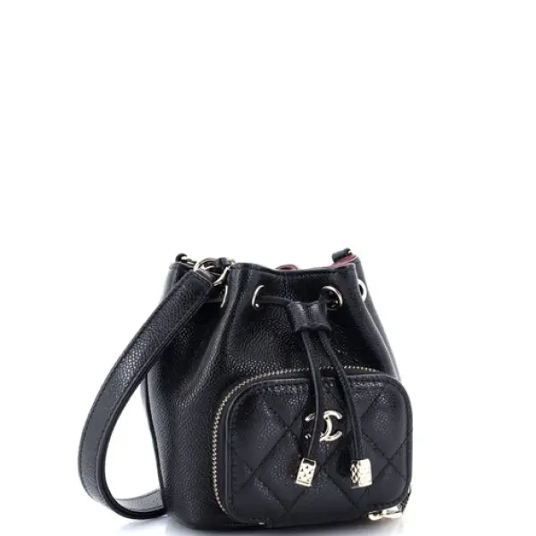 Chanel Business Affinity Drawstring Bucket Bag Quilted Caviar Mini
