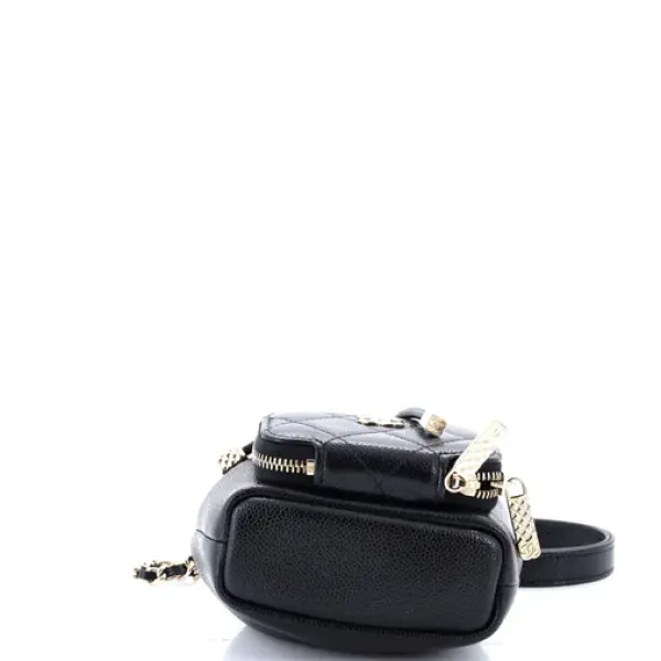 Chanel Business Affinity Drawstring Bucket Bag Quilted Caviar Mini