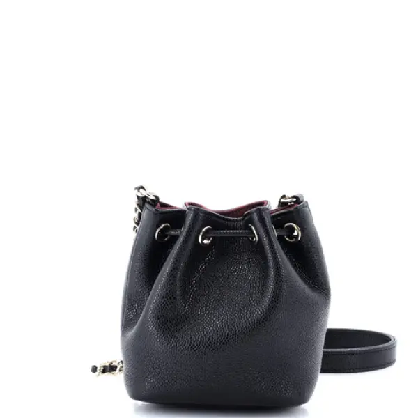 Chanel Business Affinity Drawstring Bucket Bag Quilted Caviar Mini