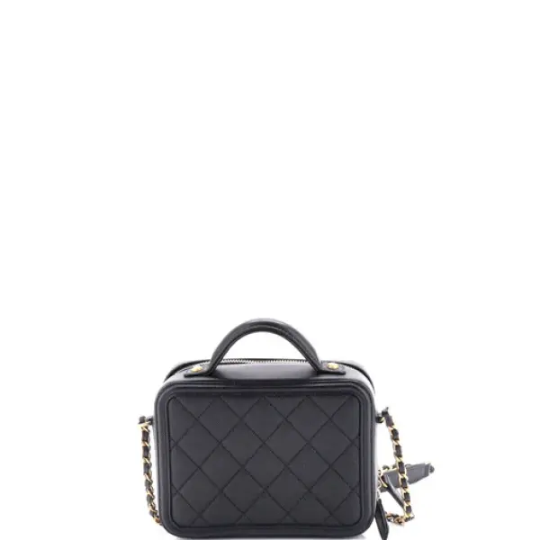 Chanel Filigree Vanity Case Quilted Caviar Small