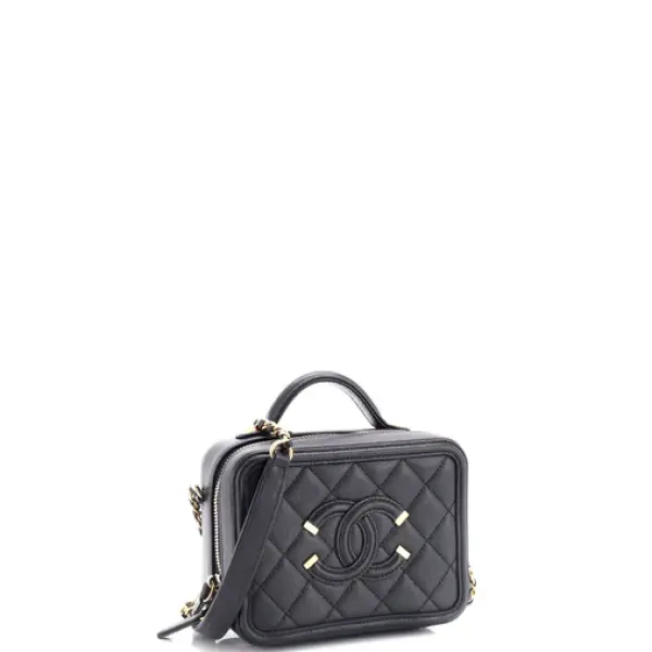 Chanel Filigree Vanity Case Quilted Caviar Small