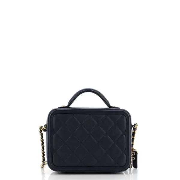 Chanel Filigree Vanity Case Quilted Caviar Small