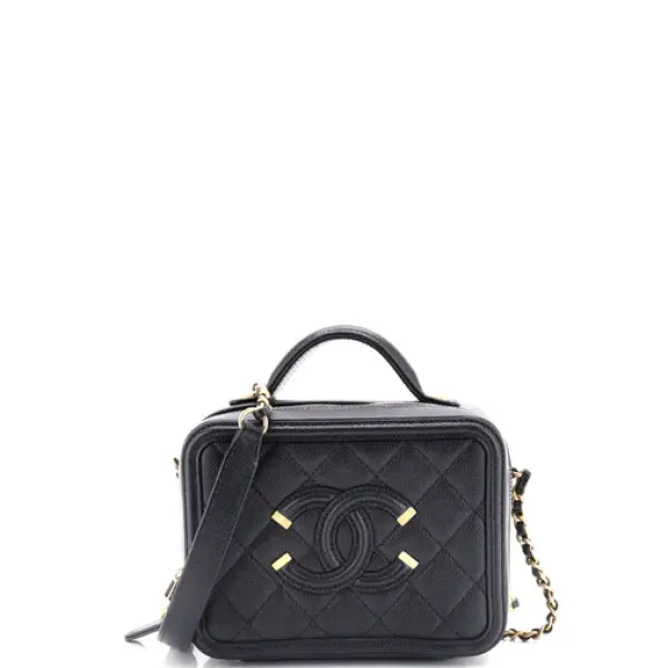 Chanel Filigree Vanity Case Quilted Caviar Small