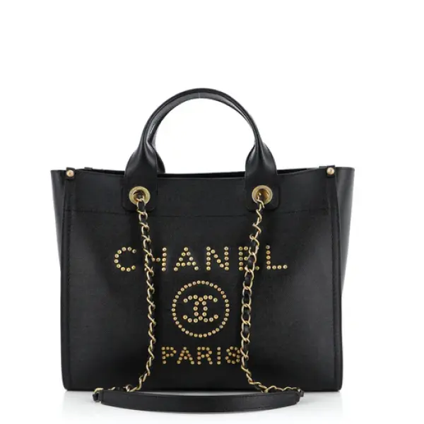 Chanel Deauville Tote Studded Caviar Small
