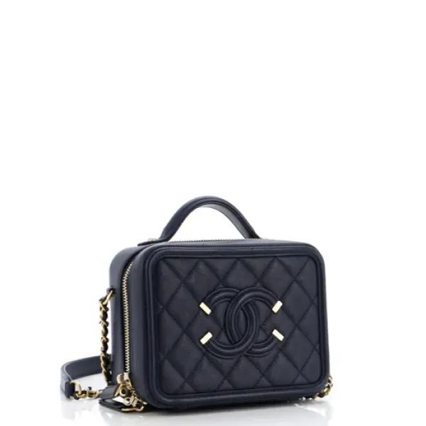 Chanel Filigree Vanity Case Quilted Caviar Small