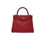 Hermes Kelly 25 Tomato Red Swift Leather Silver Hardware Shoulder Crossbody Bag
