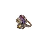 Bvlgari Sapphire Flower Collection 18K Yellow Gold High-end Multi-coloured Sapphire Pave Diamond Cocktail Ring