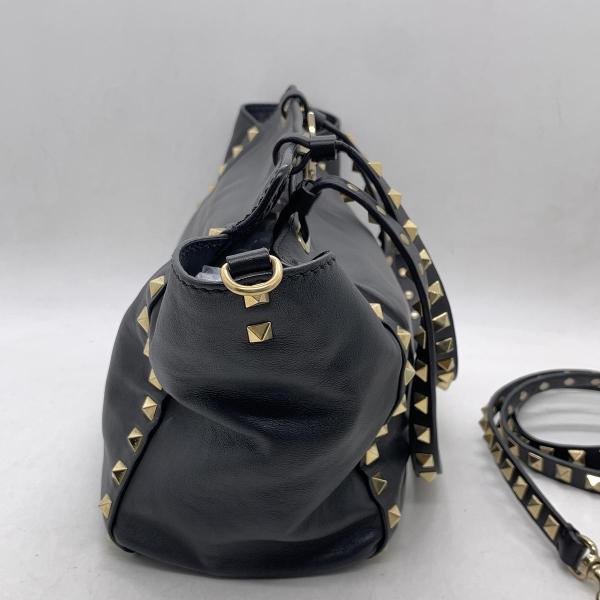 VALENTINO Garavani Rockstud Black Leather Tote Shoulder Bag