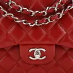 Chanel Jumbo Red Caviar Leather Double Flap Silver Hardware Bag.