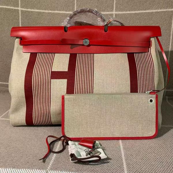 Hermes Herbag 50 Limited Edition Red Stripes Handbag