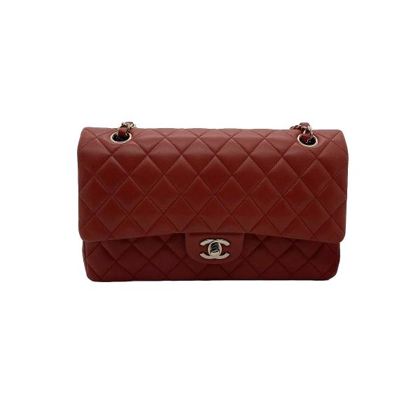 Chanel Medium Classic Flap Chain Bag, Burgundy Lambskin, Double Flap, Light Gold Hardware