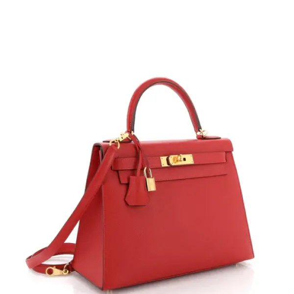 Hermès Kelly 28 Rouge Epsom Leather Gold Hardware Top Handle Bag For Women