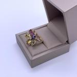 Bvlgari Sapphire Flower Collection 18K Yellow Gold High-end Multi-coloured Sapphire Pave Diamond Cocktail Ring