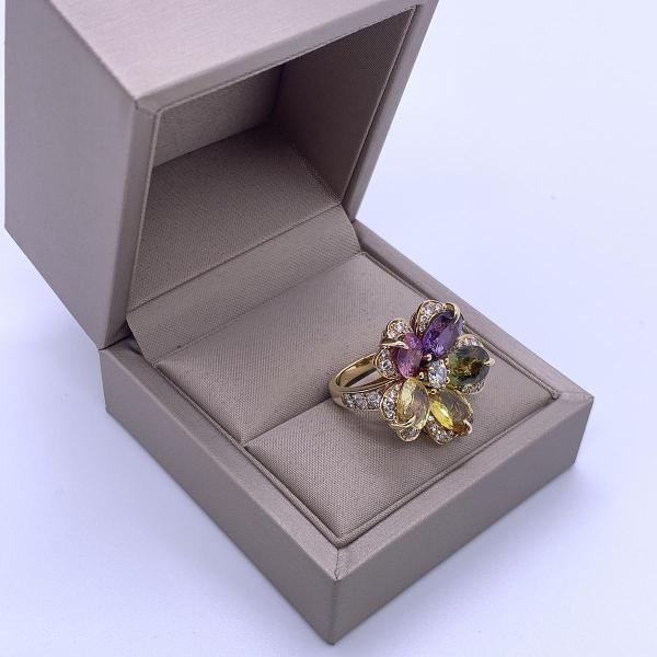 Bvlgari Sapphire Flower Collection 18K Yellow Gold High-end Multi-coloured Sapphire Pave Diamond Cocktail Ring