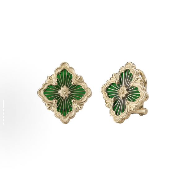 Buchiattelli Opera Tulle Collection 18K Gold Earrings - Large Size Green - Women's Style