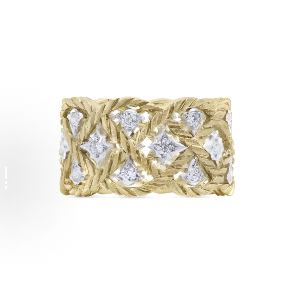 Buccellati Etoilee series lace-cutout 18K gold and white gold set with diamonds ring