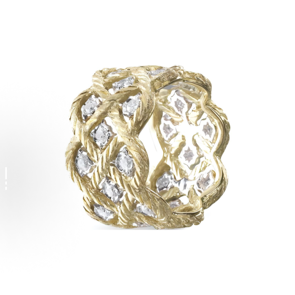 Buccellati Etoilee series lace-cutout 18K gold and white gold set with diamonds ring