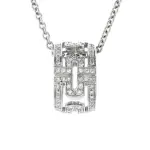 Bvlgari Parentesi Ring Pendant Necklace 18K White Gold with Pave Diamonds