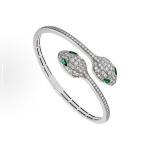 BVLGARI SERPENTI VIPER Luminous Snake Shadow 18K White Gold Double Snake Head Bracelet