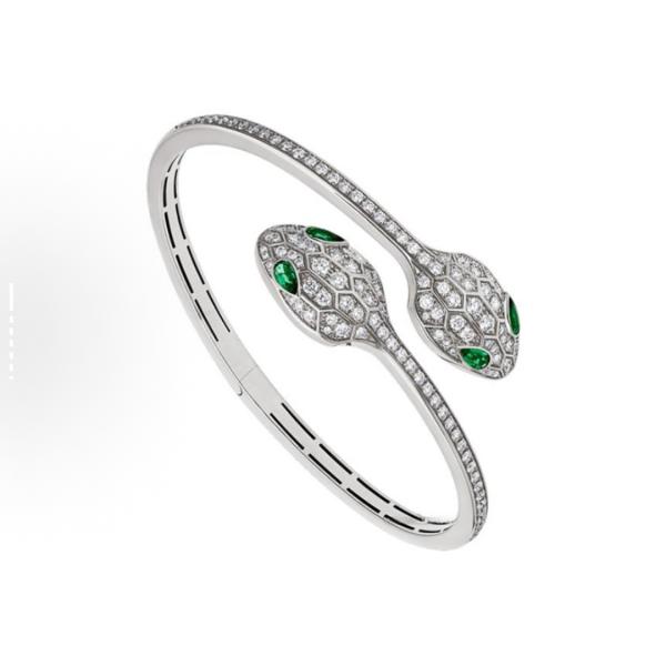 BVLGARI SERPENTI VIPER Luminous Snake Shadow 18K White Gold Double Snake Head Bracelet