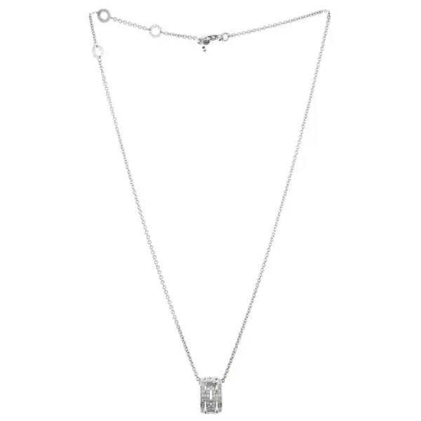 Bvlgari Parentesi Ring Pendant Necklace 18K White Gold with Pave Diamonds