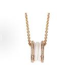 BVLGARI B.ZERO1 Series White Ceramic Set with Diamonds 18K Rose Gold Necklace for Women