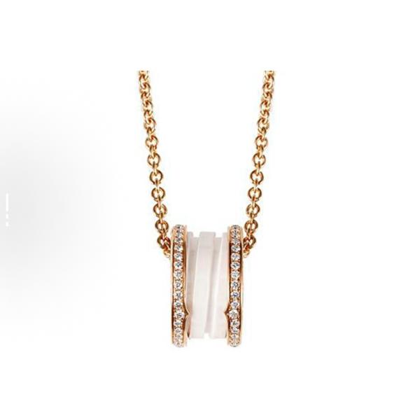 BVLGARI B.ZERO1 Series White Ceramic Set with Diamonds 18K Rose Gold Necklace for Women