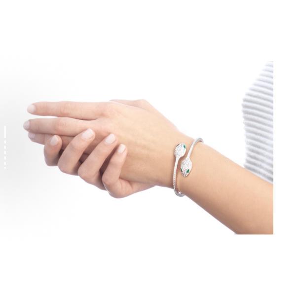 BVLGARI SERPENTI VIPER Luminous Snake Shadow 18K White Gold Double Snake Head Bracelet