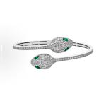 BVLGARI SERPENTI VIPER Luminous Snake Shadow 18K White Gold Double Snake Head Bracelet