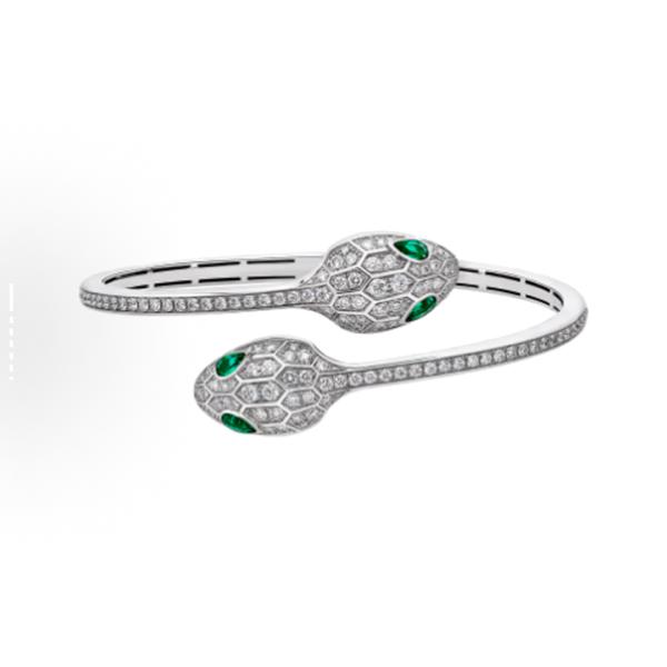 BVLGARI SERPENTI VIPER Luminous Snake Shadow 18K White Gold Double Snake Head Bracelet
