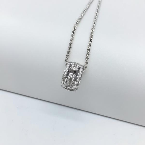 BVLGARI Parentesi series platinum full-diamond looped pin hollow design necklace