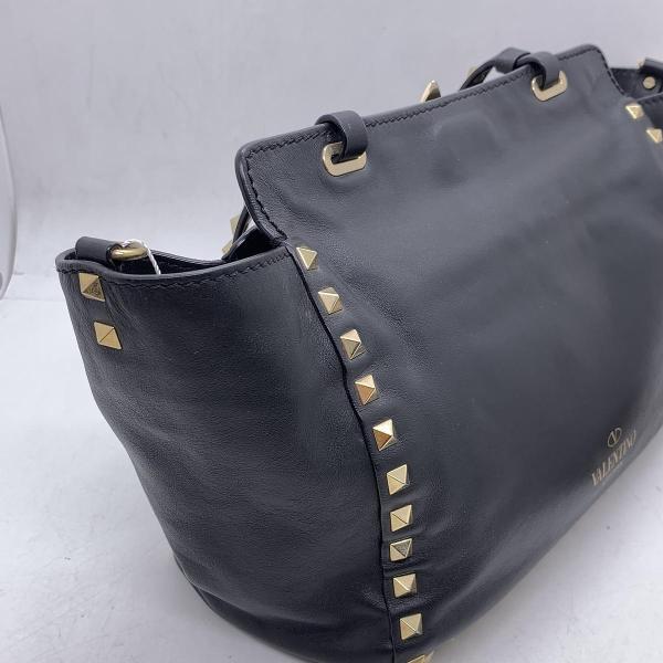 VALENTINO Garavani Rockstud Black Leather Tote Shoulder Bag