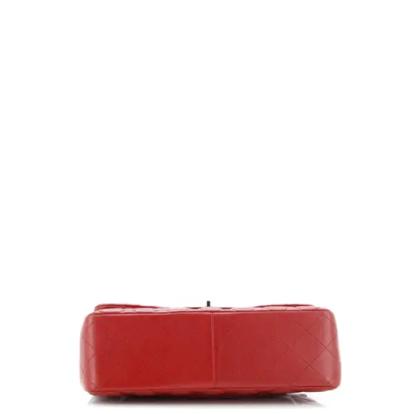 Chanel Jumbo Red Caviar Leather Double Flap Silver Hardware Bag.