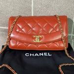 Chanel Classic Flap Lady Chain Bag - Red Leather with Gold Clasp